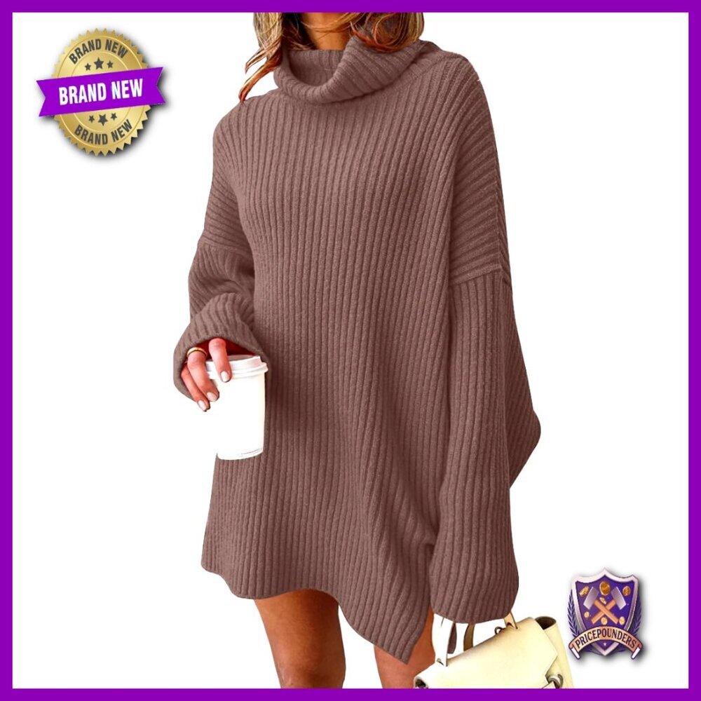 Plus Size Turtleneck Oversized Sweater Dress Tunic Pullover Knit Winter